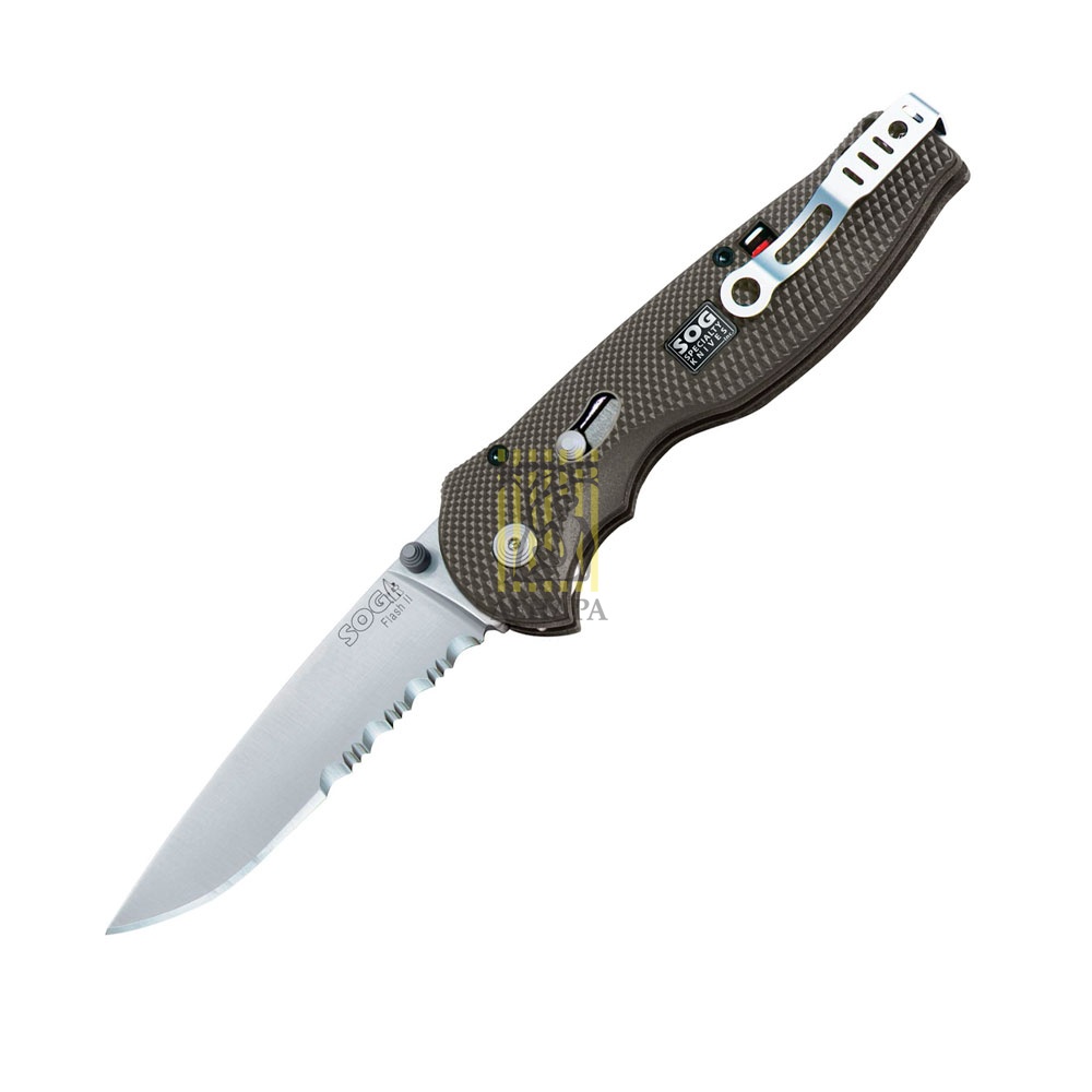 Нож"Flash II"фикс,зубц,чер.покрыт.нитрид титана,рук.камуфляж,клипса