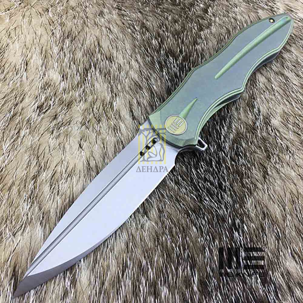 Нож складной, сталь Bohler M390, длина клинка 107 мм, рукоять титан, цвет зеленый, клипса, замок fra