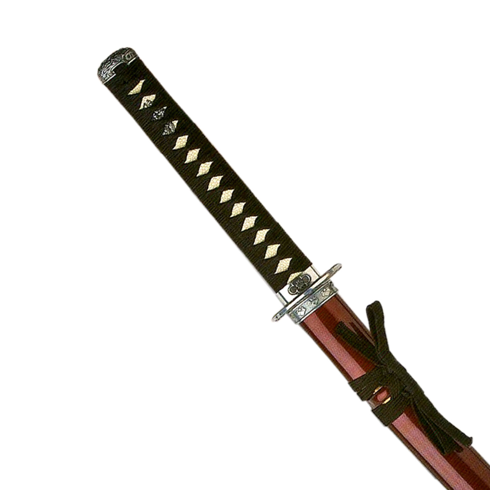 Катана, клинок 440 сталь, ножны деревянные бордовые, цуба под серебро