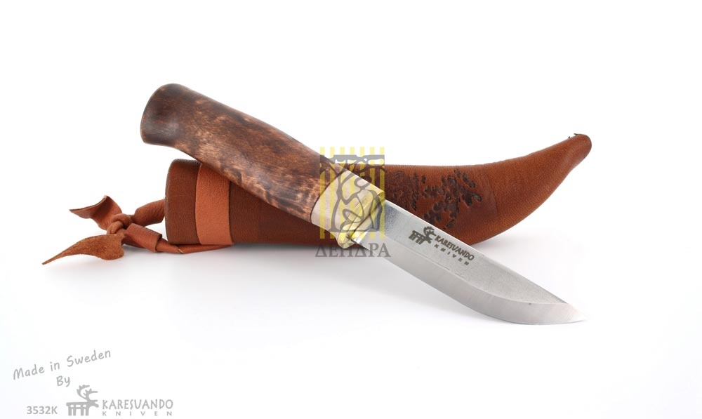 Нож "Elk Carbon Steele", карбон, рукоять карельская береза и рог оленя, кожаный чехол