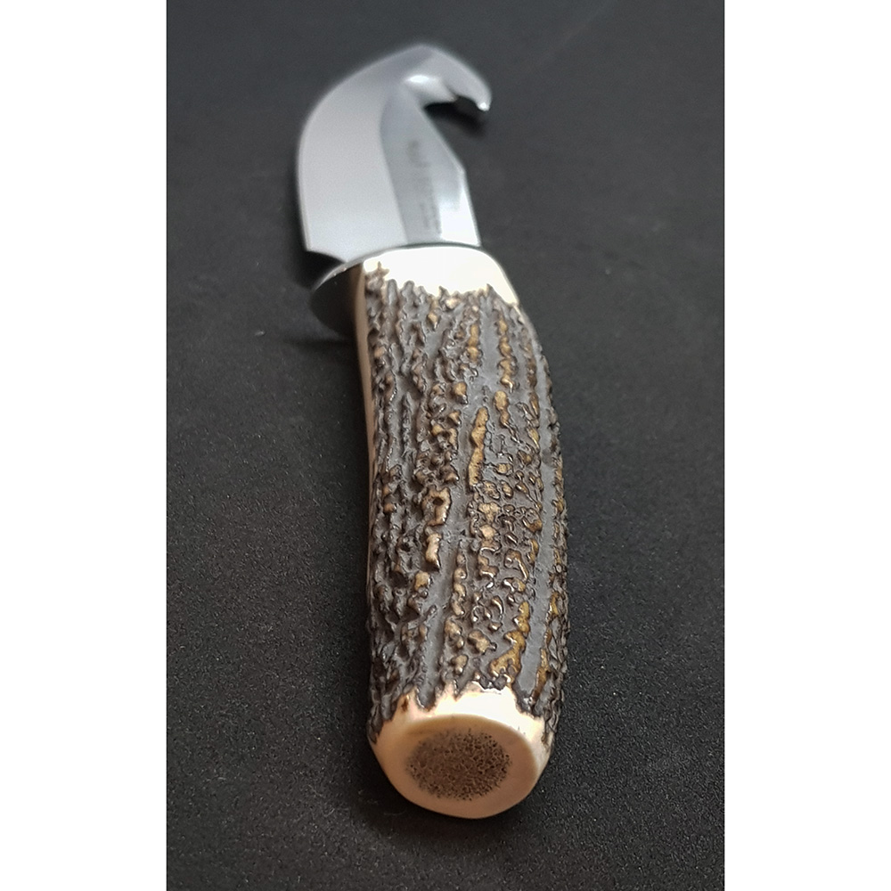 Нож-скиннер "VIPER", клинок 11 см крюк, рукоять рог оленя, ножны кожа