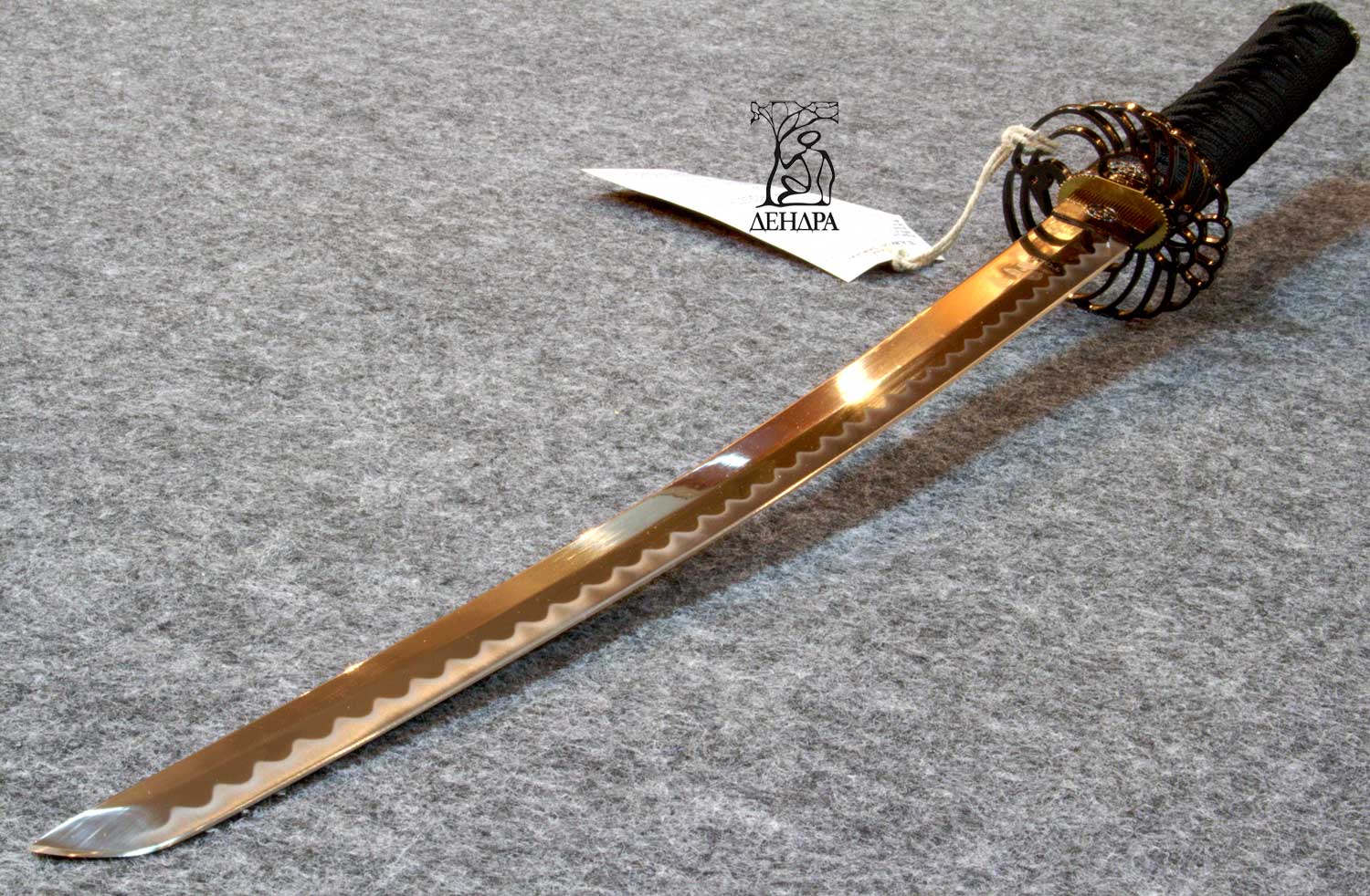 Вакидзаси, клинок 440 сталь, ножны черные, цуба с журавлем