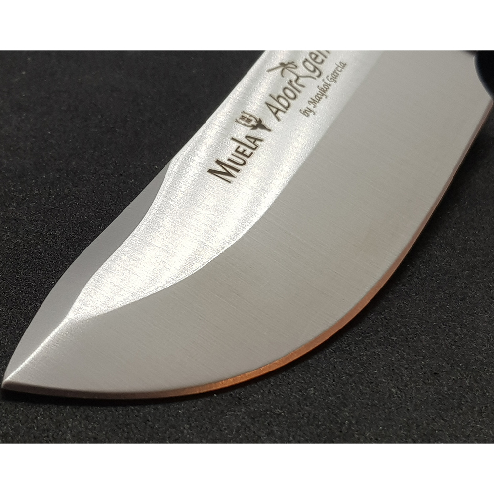 Нож "ABORIGEN" с фикс клинком длиной 12 см, рукоять бежевая микарта (canvas-micarta), ножны кожа