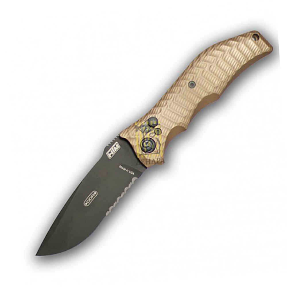 Нож GUN HAMMER складной автоматический, рукоять коричневая 3D обработка, клинок Bowie, покрытие DLC,