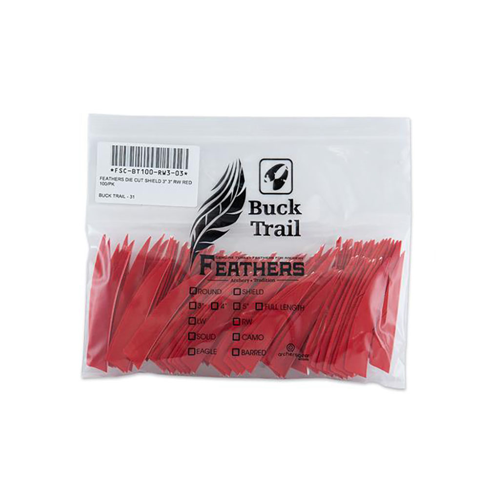 Оперение натуральное для стрел, форма Shield, размер 3", цвет красный, производитель Buck Trail, 100