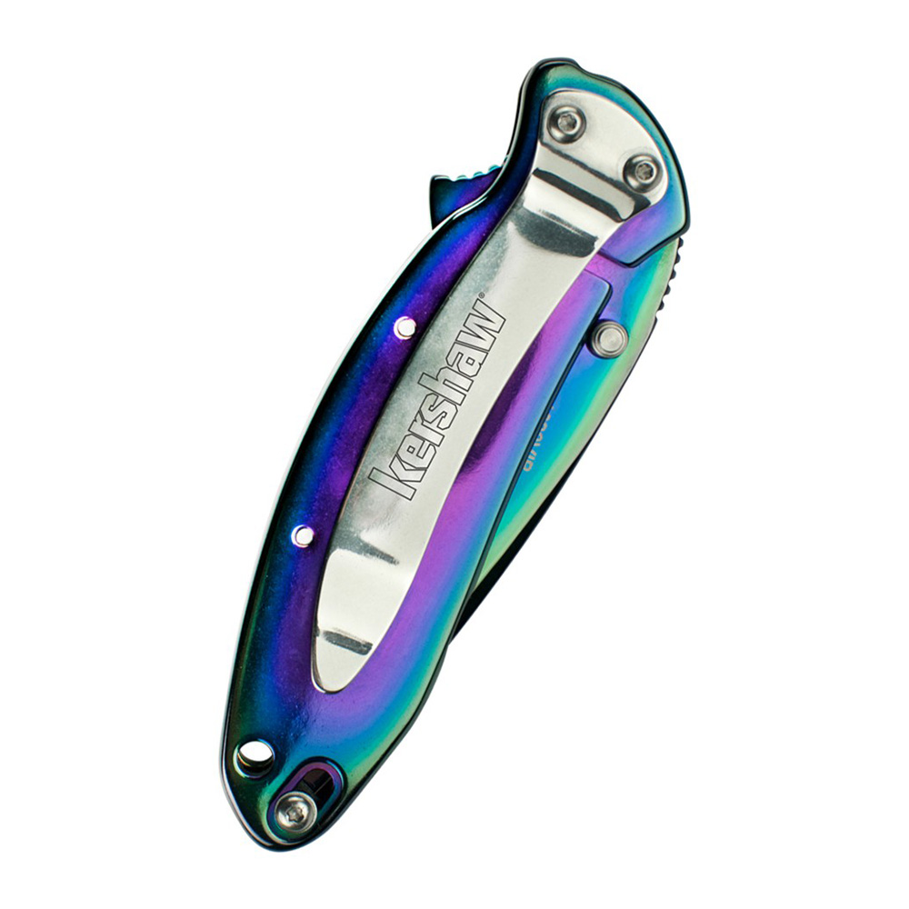 Нож Кена Ониона "Радужный Скэлион", сталь 420HC, рукоять сталь, покрытие Оксид Титана, цвет радужный