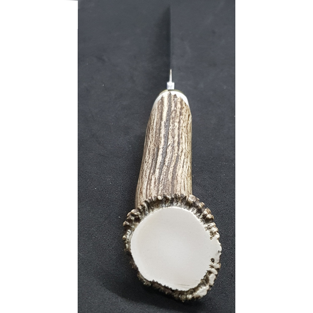 Нож "SARRIO" с фикс клинком длиной 19 см, рукоять рог оленя с кроной, ножны кожа