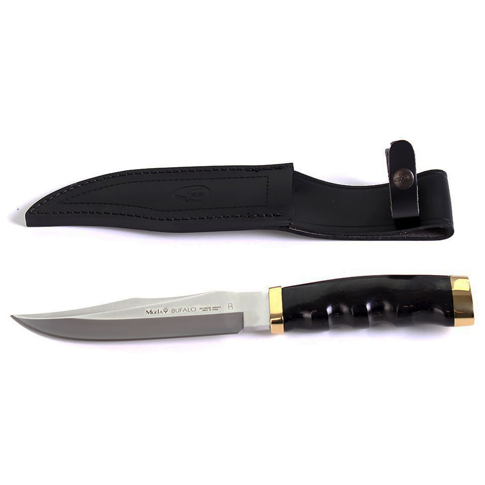 Нож "BUFALO" с фикс клинком длиной 17 см, рукоять черная микарта, ножны кожа