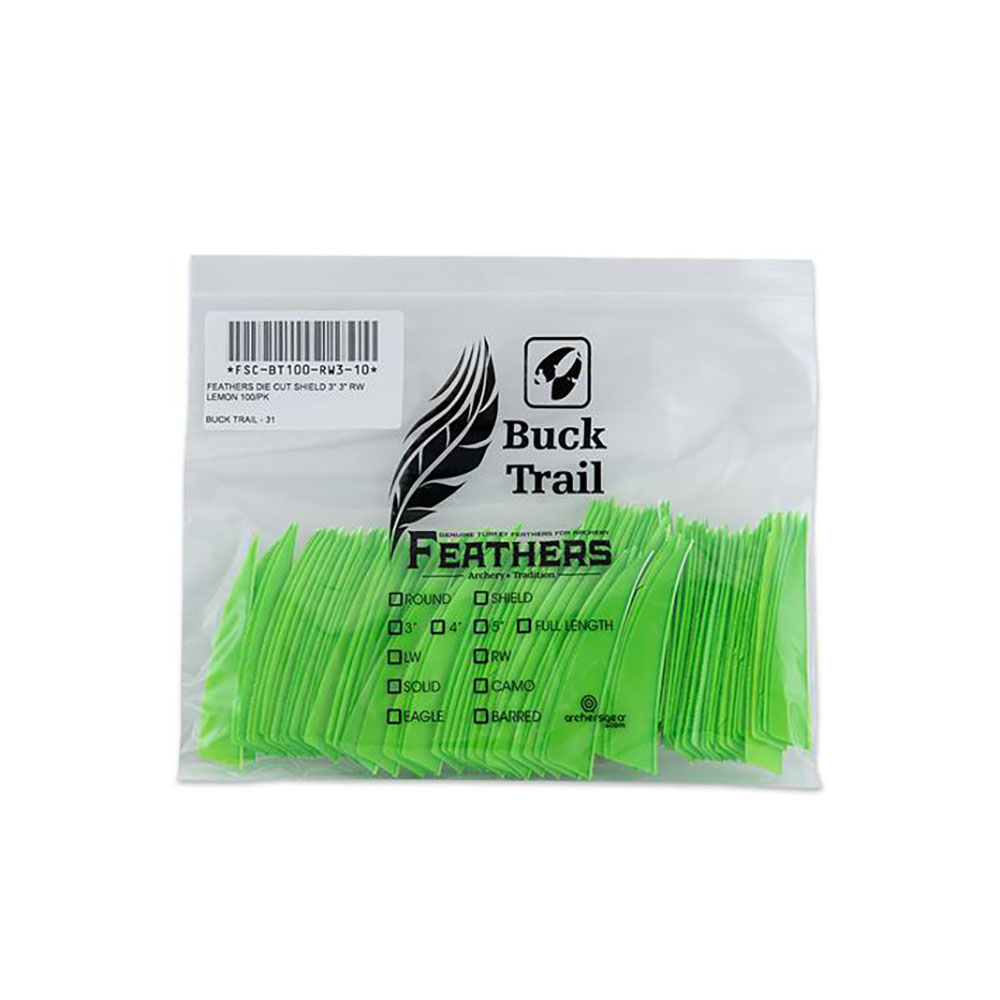 Оперение натуральное для стрел, форма Shield, размер 3", цвет лимонный, производитель Buck Trail, 10