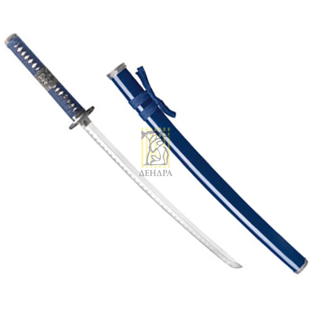 Вакидзаси, клинок 440 сталь, ножны деревянные синие, цуба под серебр