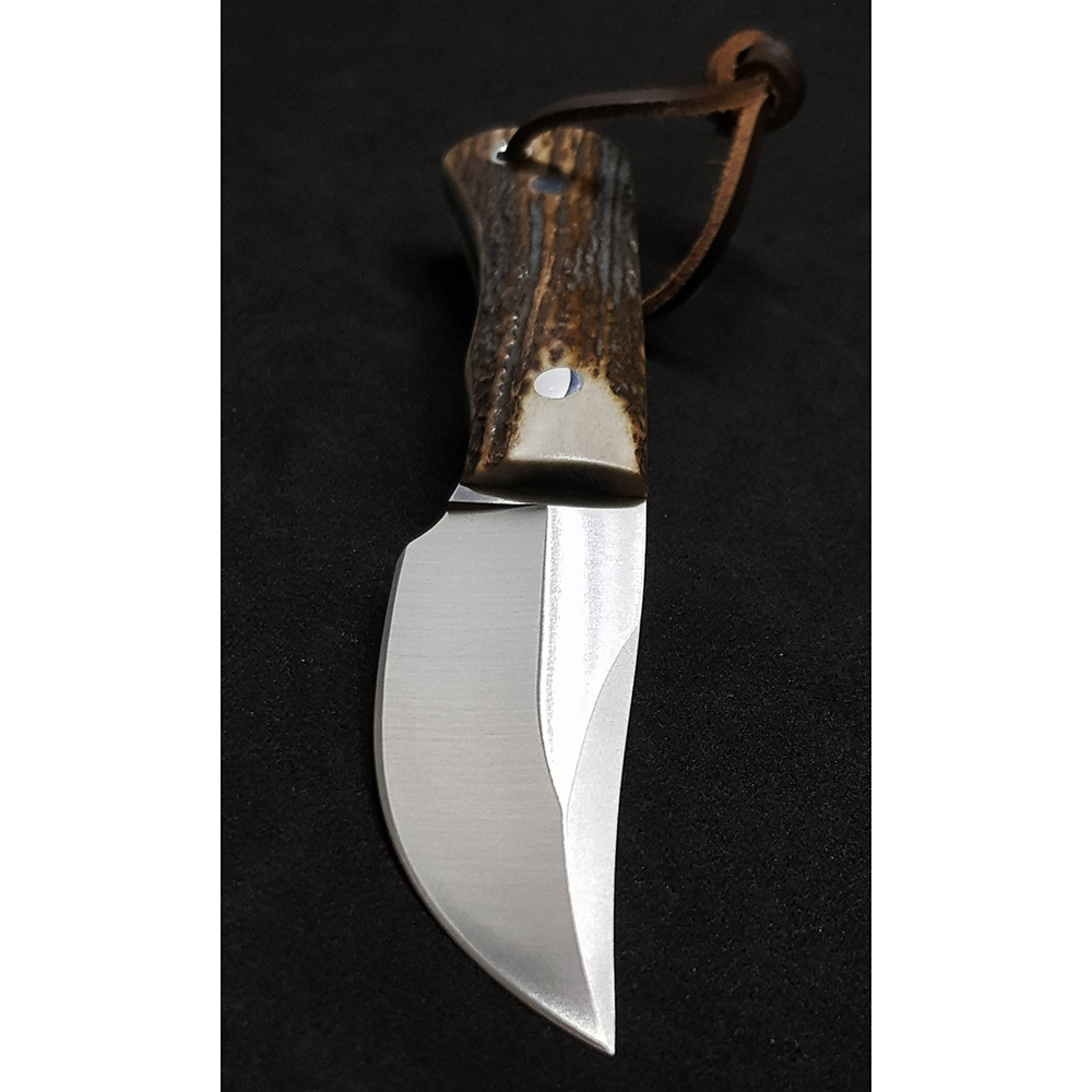 Нож-скиннер "ORIX", клинок 8 см, рукоять рог оленя, ножны кожа