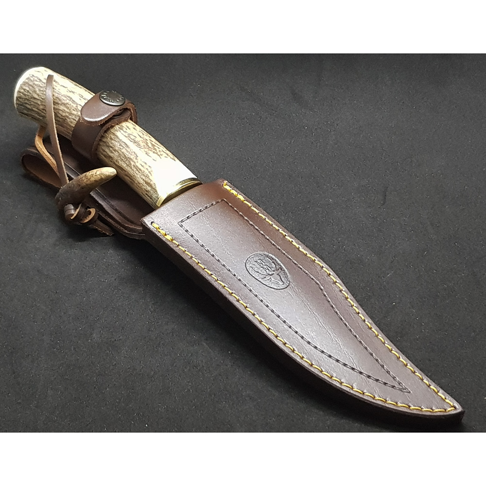 Нож "GRED" с фикс клинком длиной 17 см, рукоять рог оленя, ножны кожа