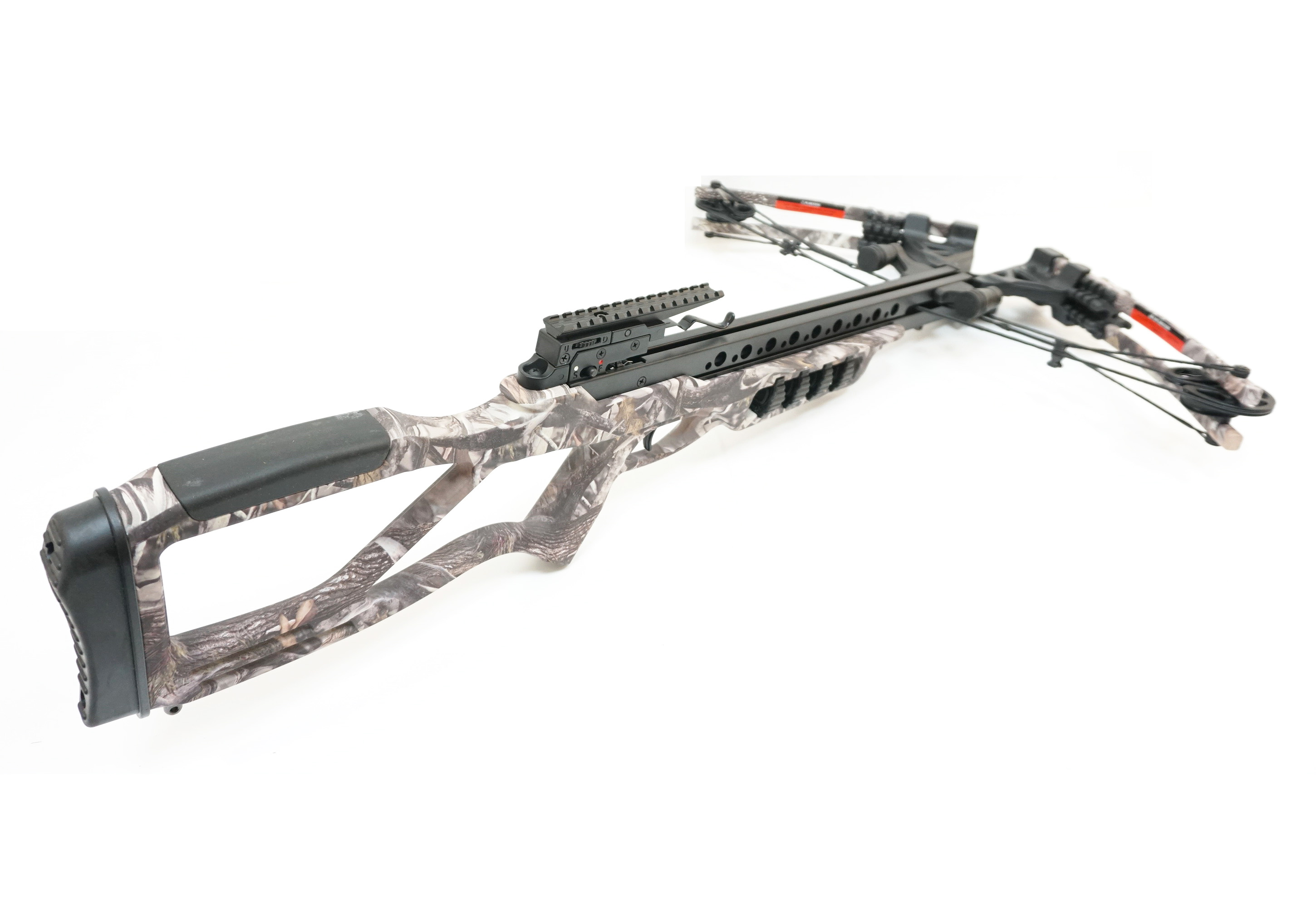 Арбалет блочный, начальная скорость 370 фут/сек, сила 95Lbs, длина натяжения 14", цвет камуфлированн
