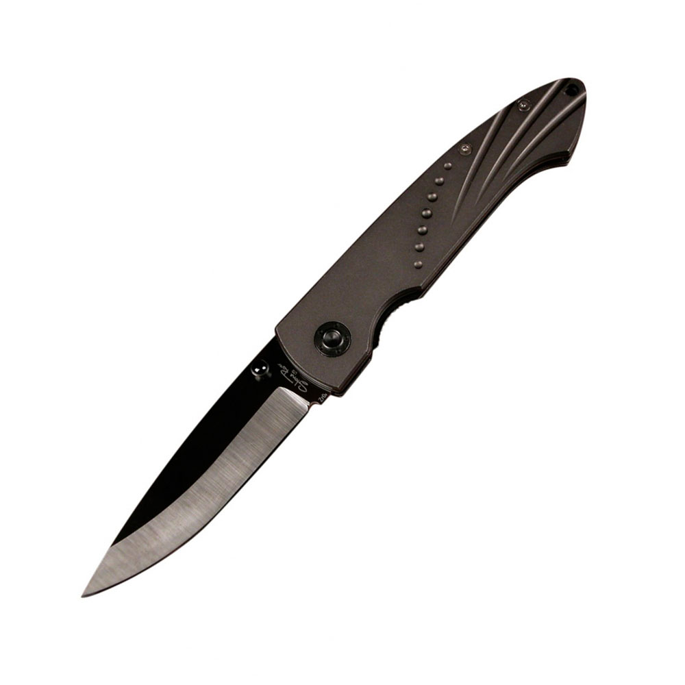 Нож складной,клинок черная полиров.керамика 8,26 см, рукоять алюминий с титановым покрытием,клипса