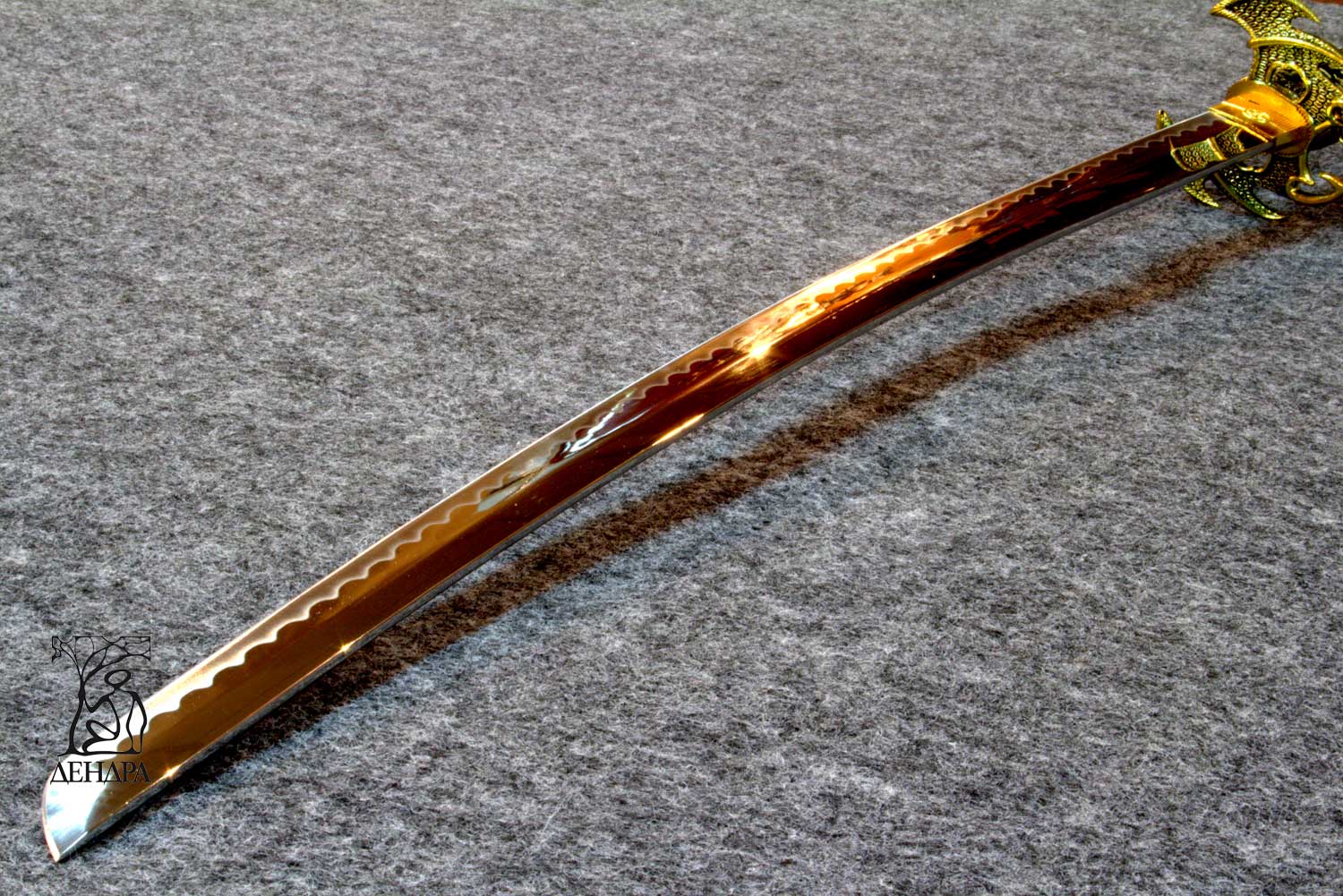 Катана, цвет черно-желтый, рукоять плетеная, ножны латунь