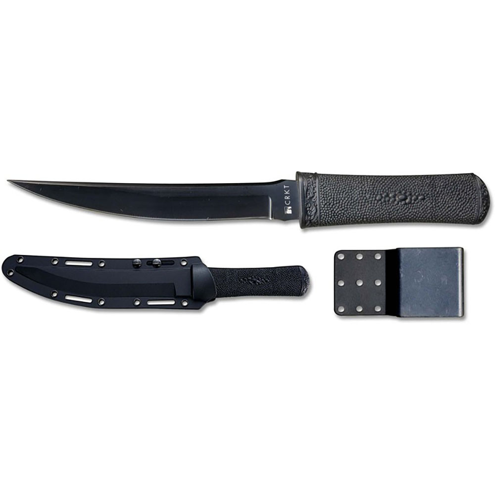 Нож Hissatsu, фикс клинок черный, сталь 440A, пласт. ножны, клипса