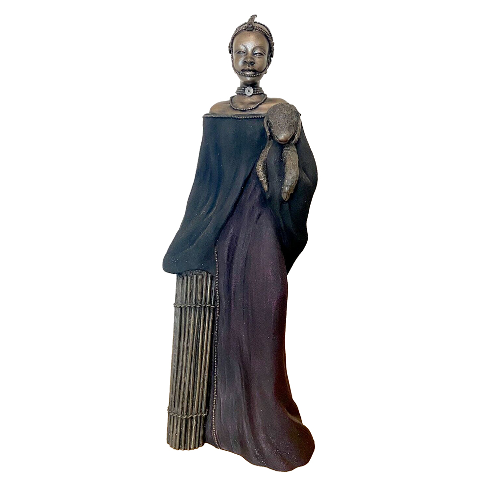 Фигурка Масаи-Майаса с ягненком на руках,патина,полистоун