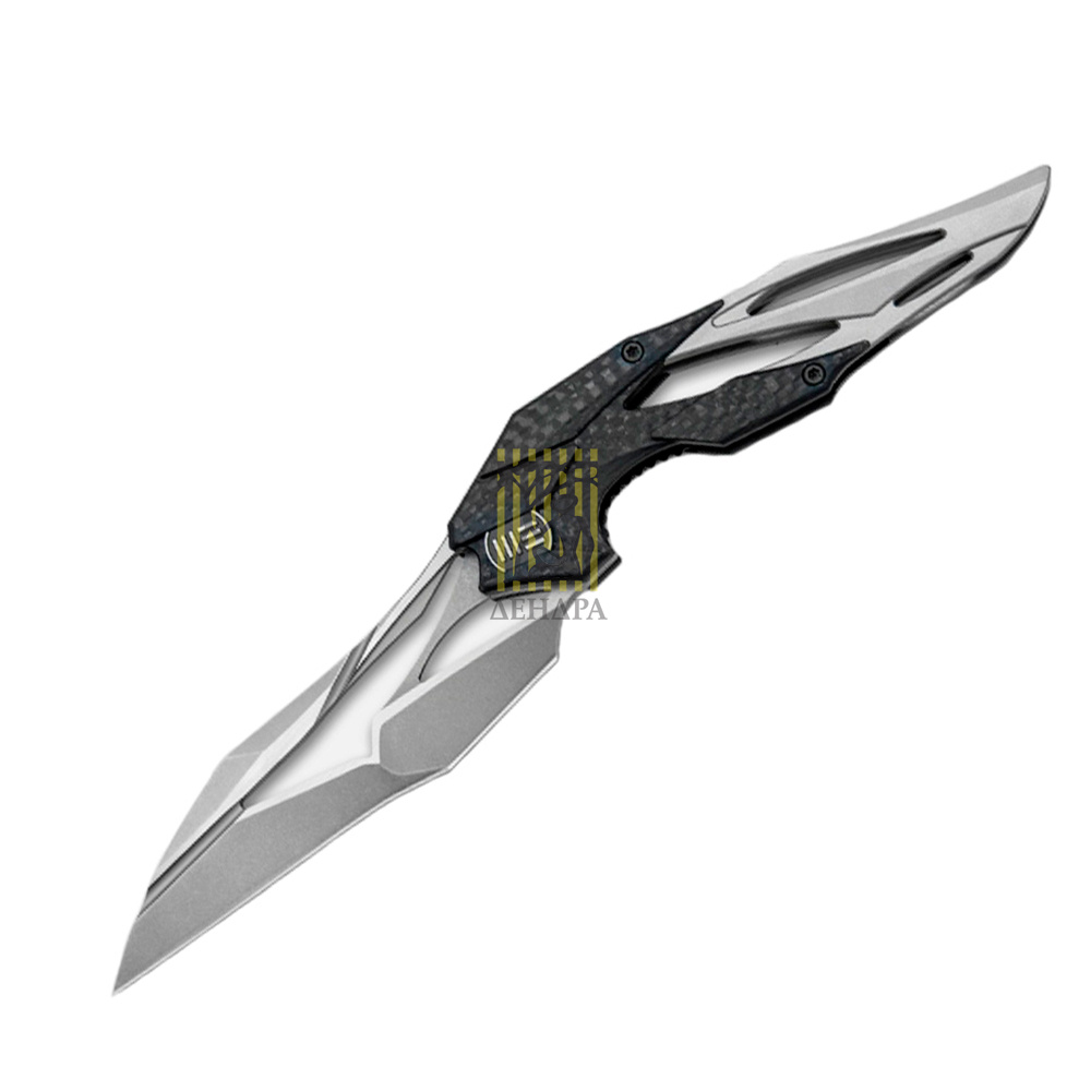 Нож складной, сталь M390, длина клинка 98 мм, рукоять титан/карбон файбер, цвет серый, клипса, замок