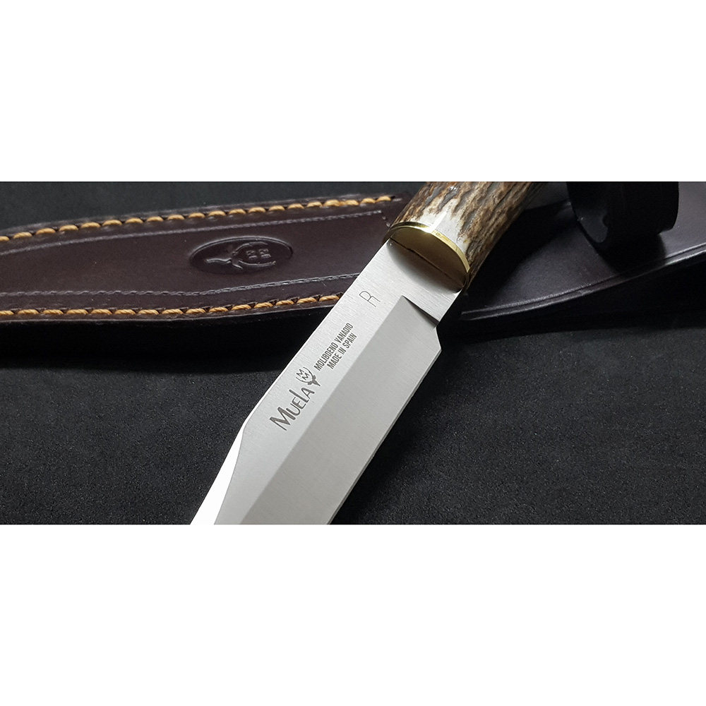 Нож серии "SH" с фикс клинком длиной 16 см, рукоять рог оленя, ножны кожа