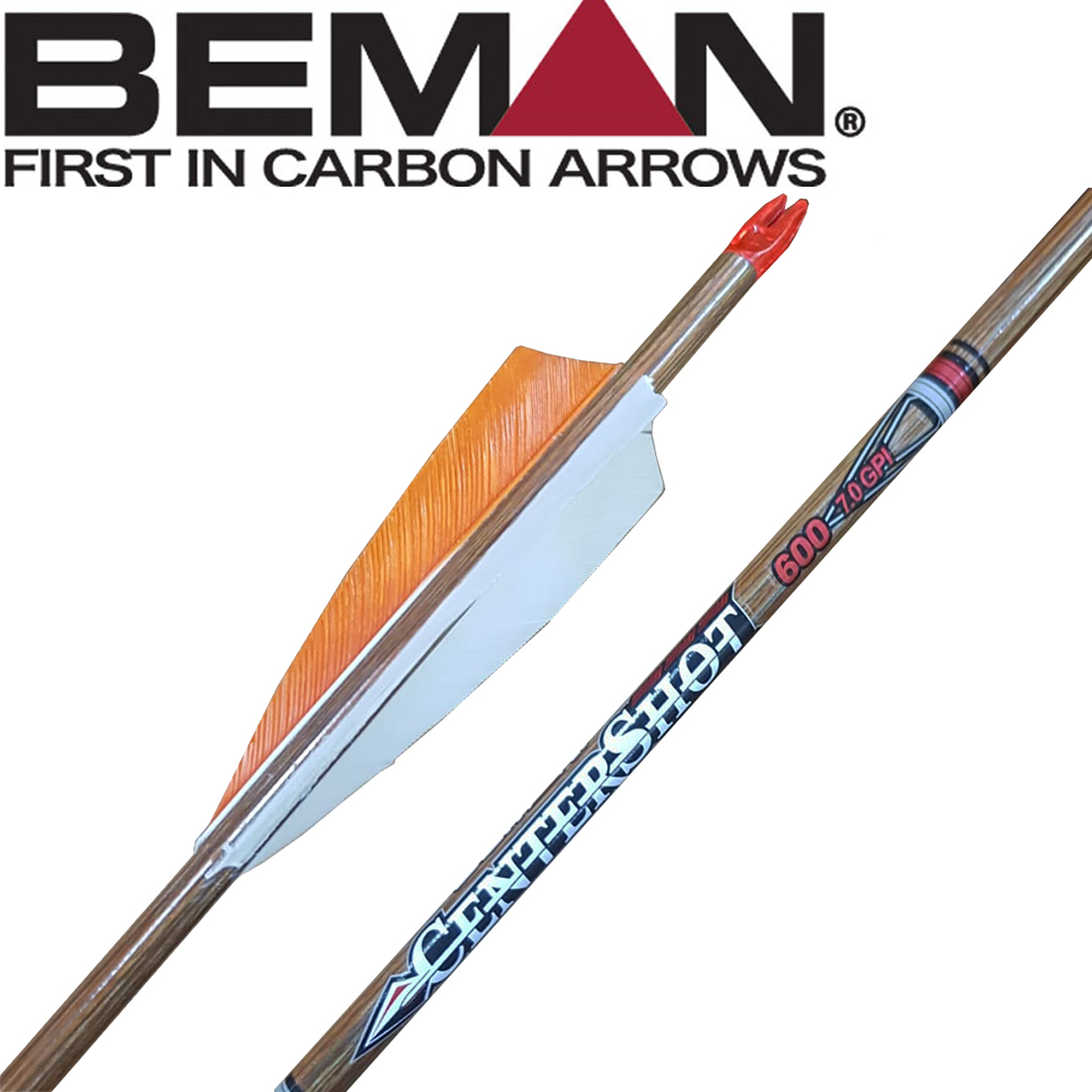 Стрелы CARBON CENTERSHOT, размер 400, хвостовик H Nock, ST Insert, натуральное оперение длина 4", 1