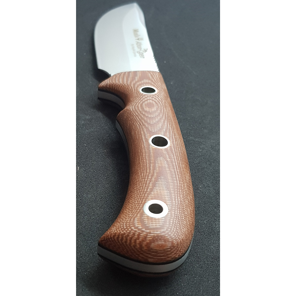 Нож "ABORIGEN" с фикс клинком длиной 12 см, рукоять бежевая микарта (canvas-micarta), ножны кожа