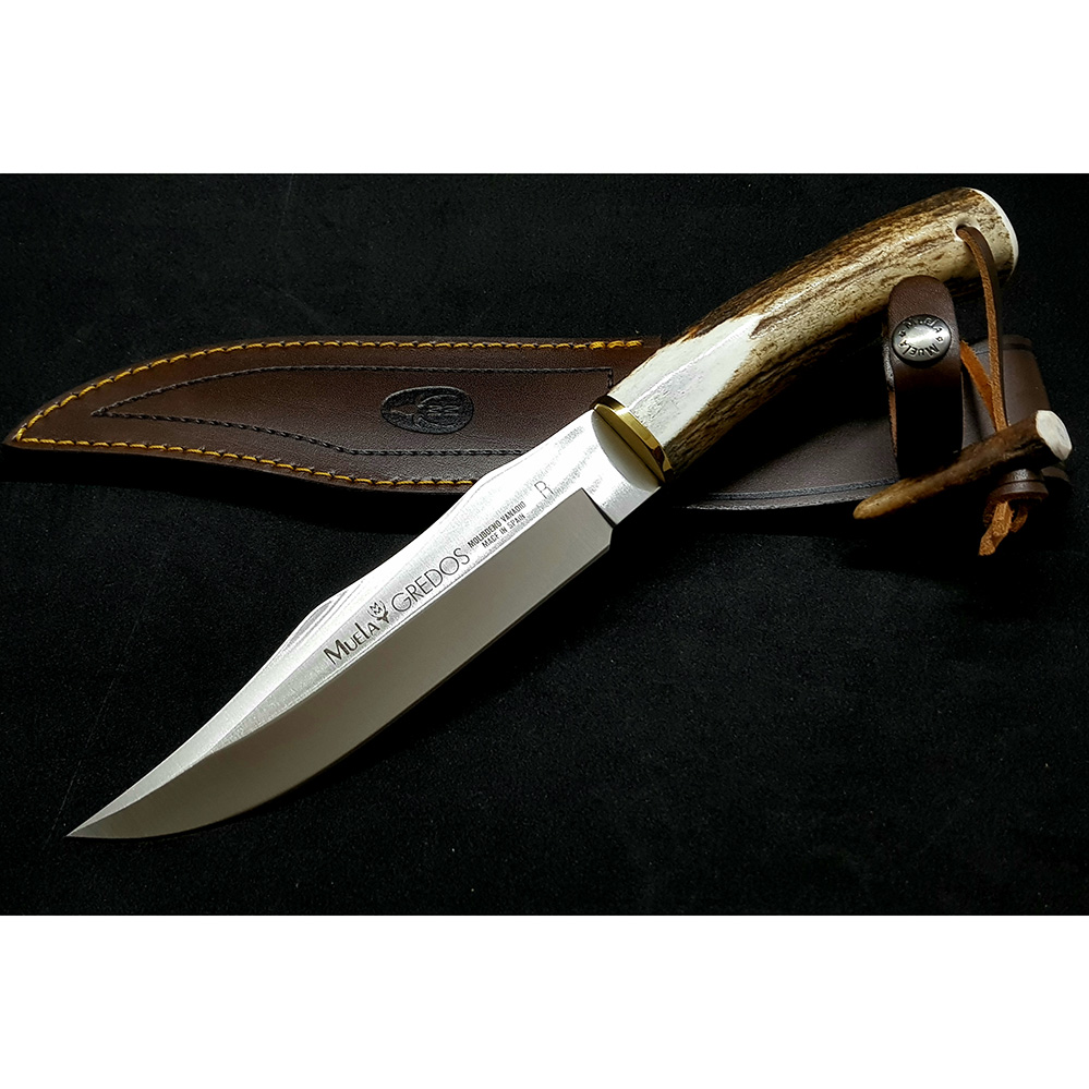 Нож "GRED" с фикс клинком длиной 17 см, рукоять рог оленя, ножны кожа