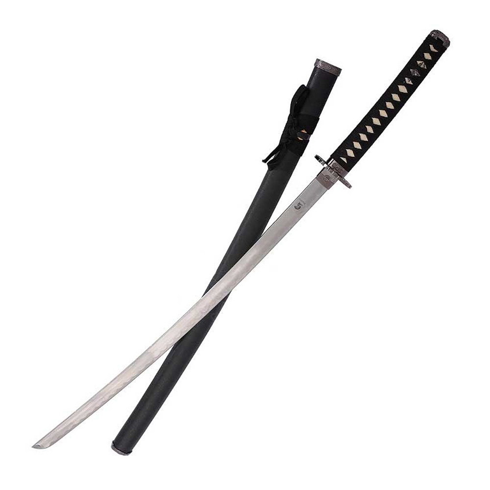 Катана, клинок 440 сталь, ножны черные, цуба с журавлем