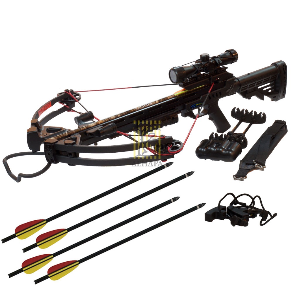 Арбалет блочный с защитой от холостого выстрела, начальная скорость 370 фут/сек, расстояние между ос