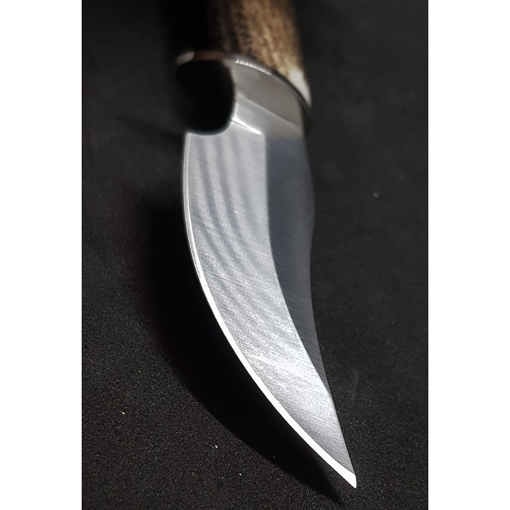 Нож "DP" с фикс клинком длиной 10 см, рукоять рог оленя, ножны кожа