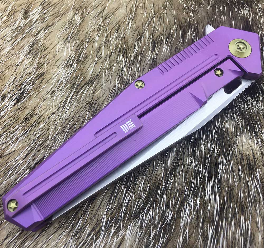 Нож складной, сталь CPM-S35VN, длина клинка 98 мм, рукоять титан, цвет фиолетовый, клипса, замок fra