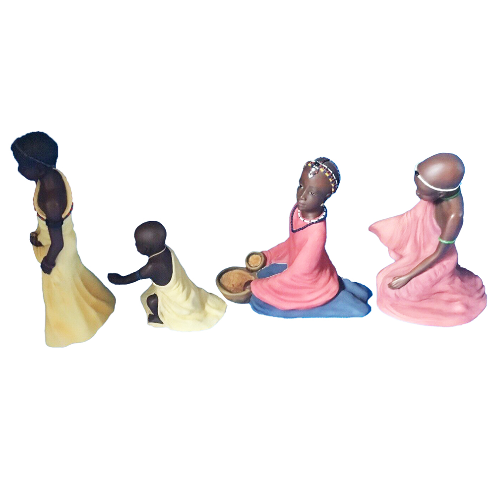 Фигурка Дети Масаи-Сельские игры (4 фигуры)цветная,полистоун