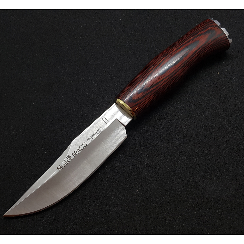 Нож "BRACO" с фикс клинком длиной 11 см, рукоять красная микарта, ножны кожа