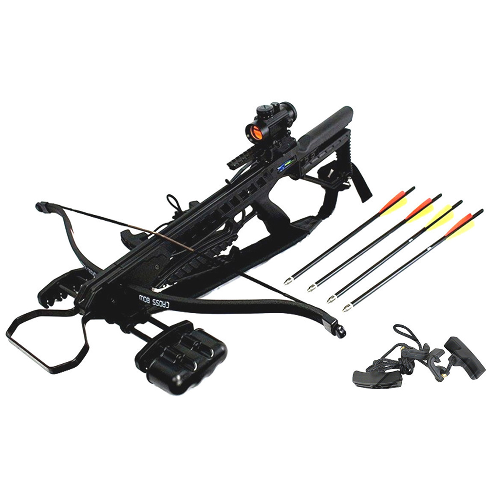 Арбалет рекурсивный, начальная скорость 245 фут/сек, размах плечей 26", длина натяжения 10,5", сила