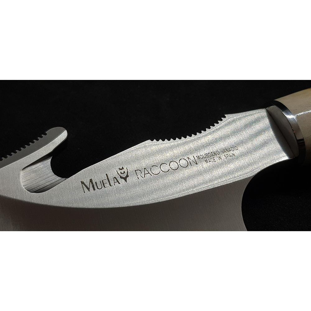 Нож-скиннер "RACOON", клинок 8 см крюк, рукоять рог оленя, ножны кожа