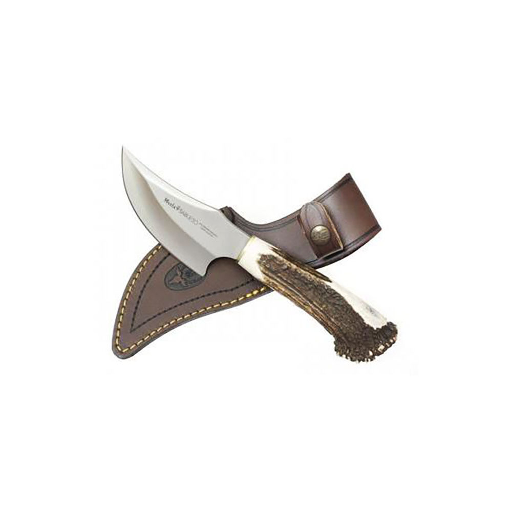 Нож-скиннер "SABUESO", клинок 11 см, рукоять рог оленя с кроной, ножны кожа