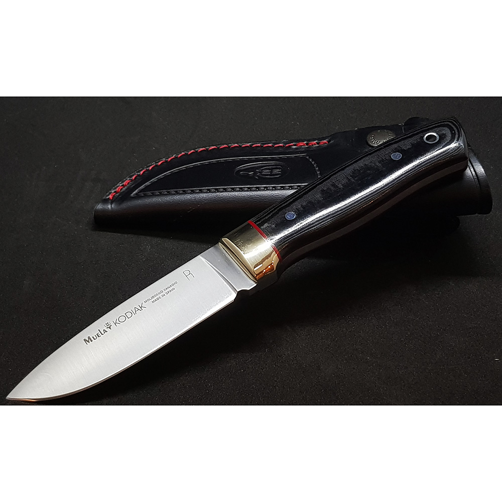 Нож "KODIAK" с фикс клинком длиной 10 см, рукоять черная микарта, ножны черная кожа