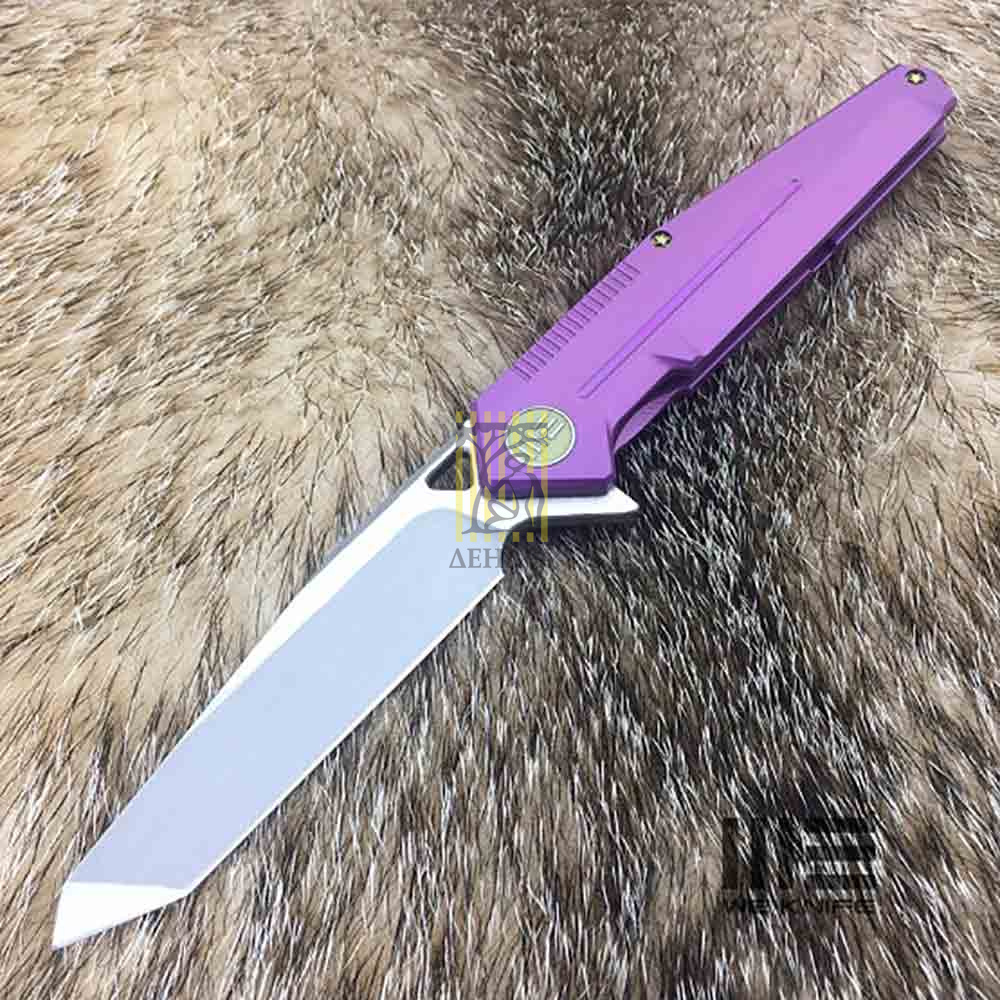 Нож складной, сталь CPM-S35VN, длина клинка 98 мм, рукоять титан, цвет фиолетовый, клипса, замок fra