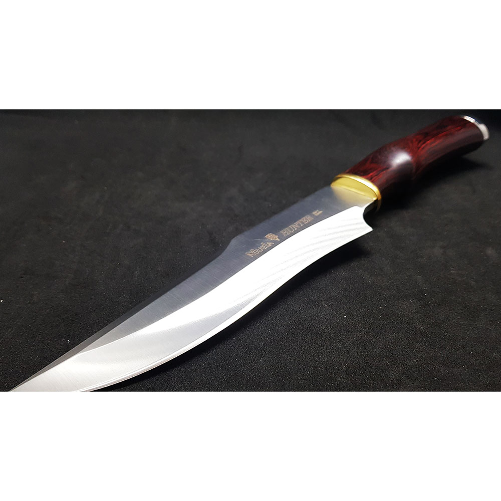 Нож "HUNTER" с фикс клинком длиной 17 см, рукоять красная микарта, ножны кожа