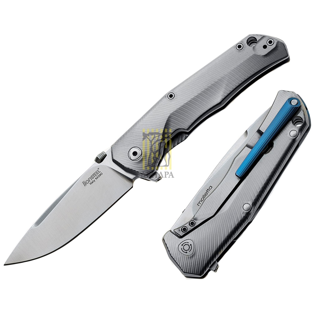 Нож Three Rapid Exchange складной, сталь M390, обработка Stone Washed, рукоять титан, серая с синим,