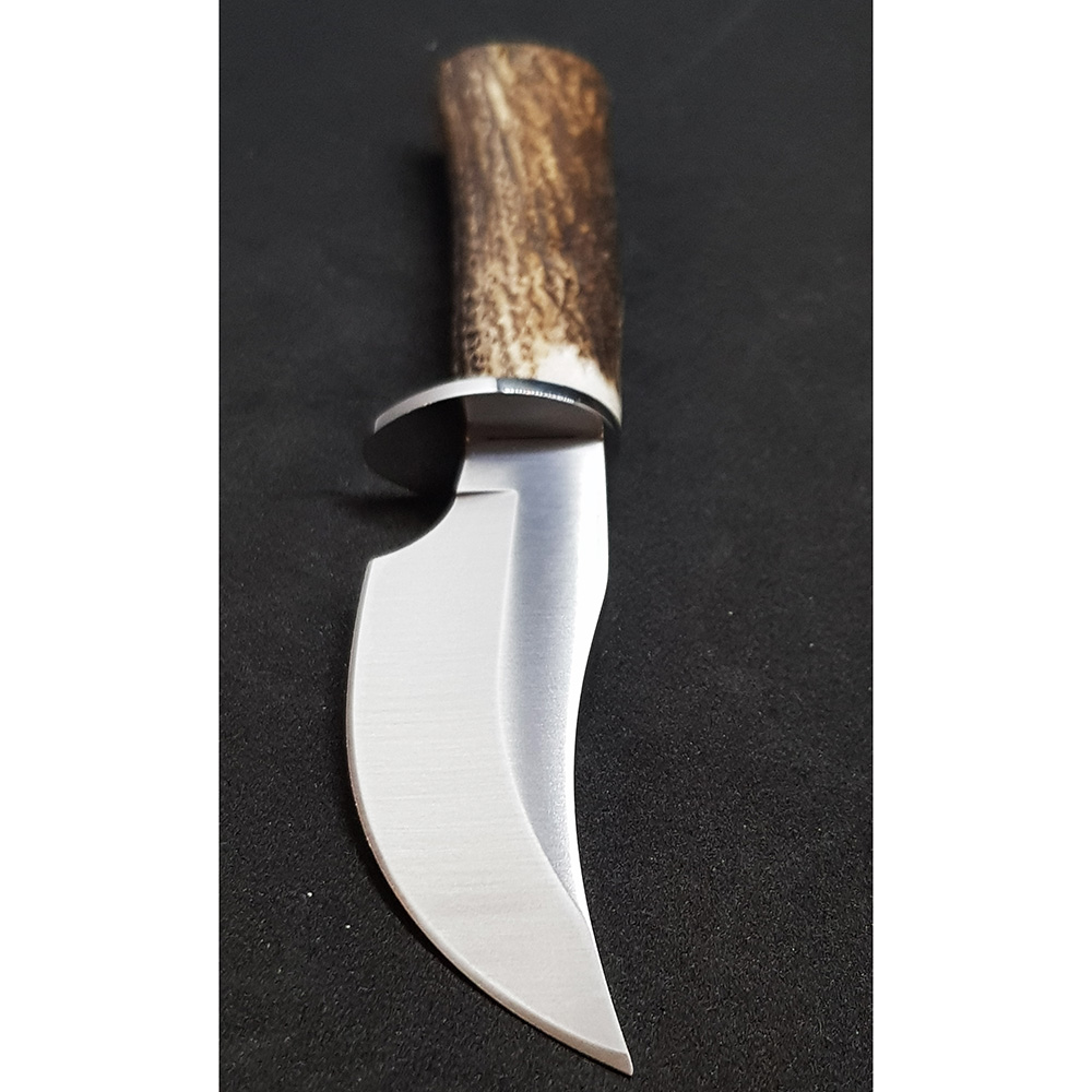 Нож "DP" с фикс клинком длиной 10 см, рукоять рог оленя, ножны кожа