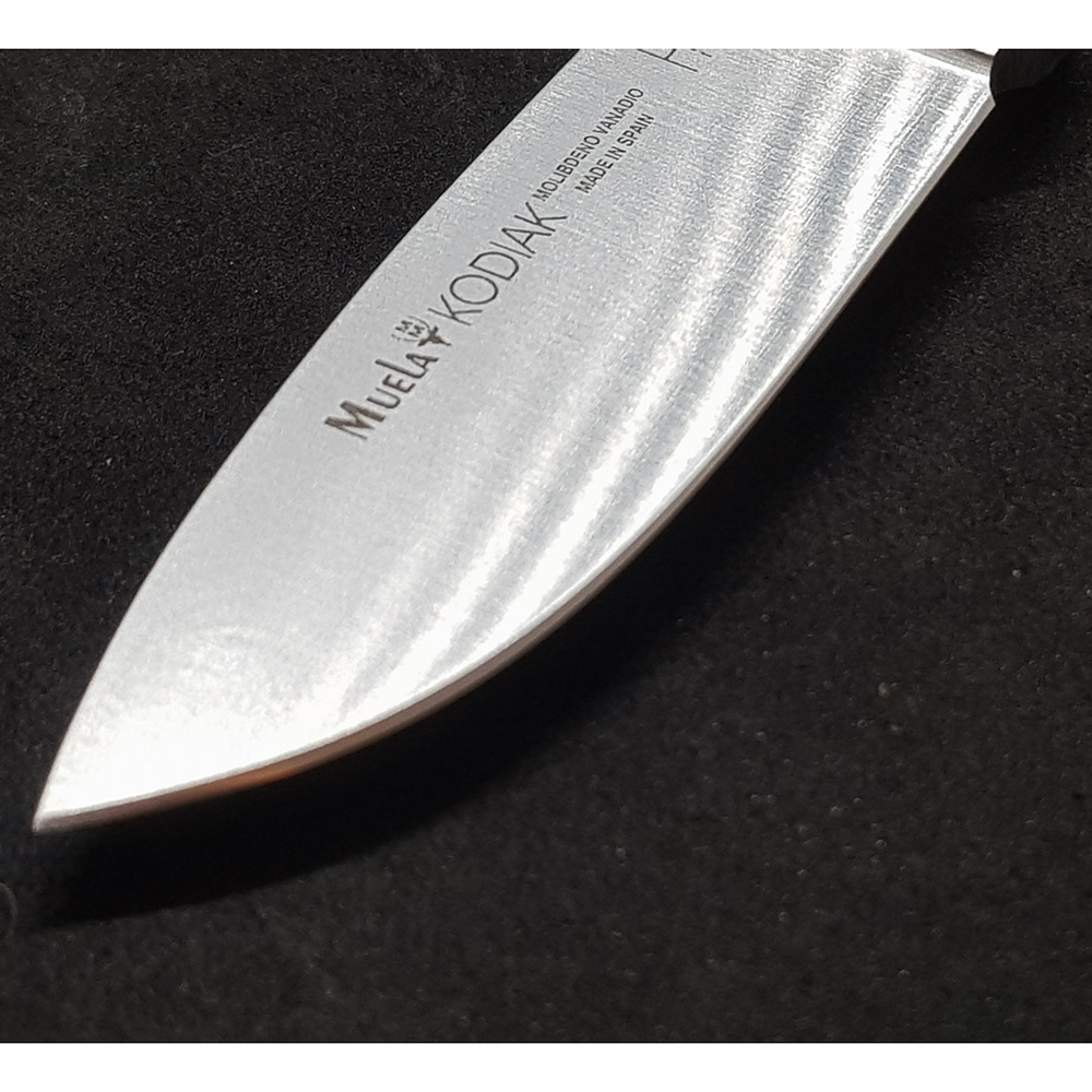 Нож "KODIAK" с фикс клинком длиной 10 см, рукоять черная микарта, ножны черная кожа