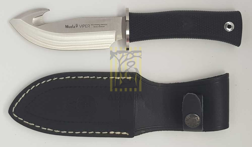 Нож-скиннер "VIPER", клинок 11 см крюк, рукоять  Kraton®, ножны кожа