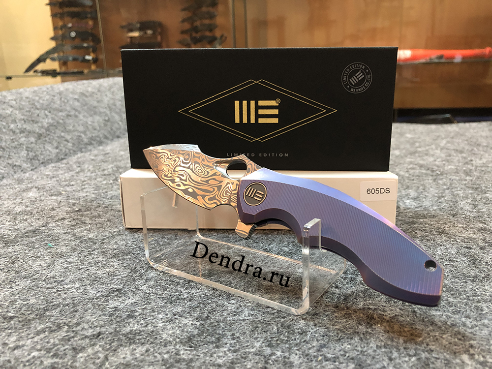 Нож 605DS, сталь Damasteel Draupner, длина клинка 76 мм, рукоять титан, цвет фиолетовый, frame lock