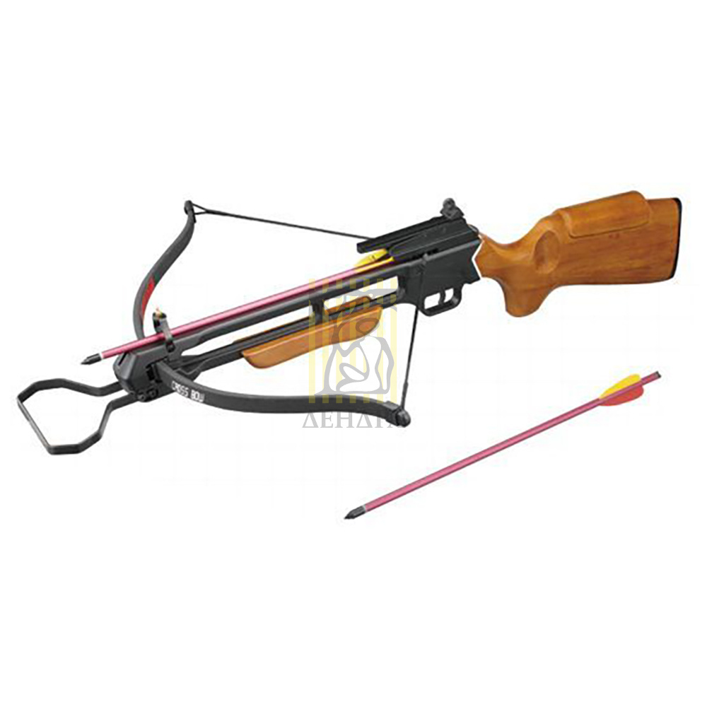 Арбалет силой 95Lbs винтовочного типа, ствол алюминий, приклад светлое дерево, 2 алюминиевые стрелы