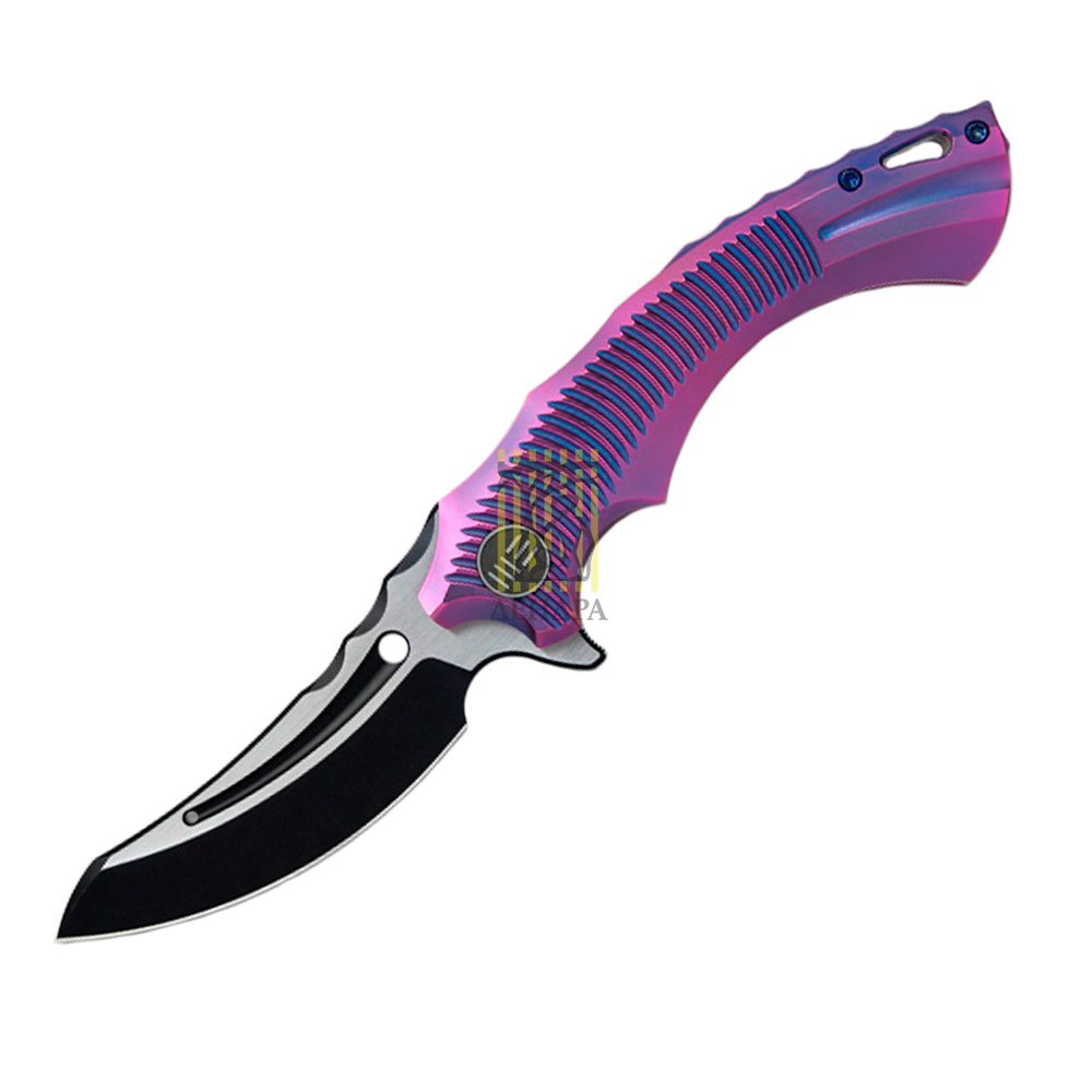 Нож Sea Monster, цвет фиолетовый, сталь M390, длина клинка 84 мм, покрытие DLC, рукоять титан, frame