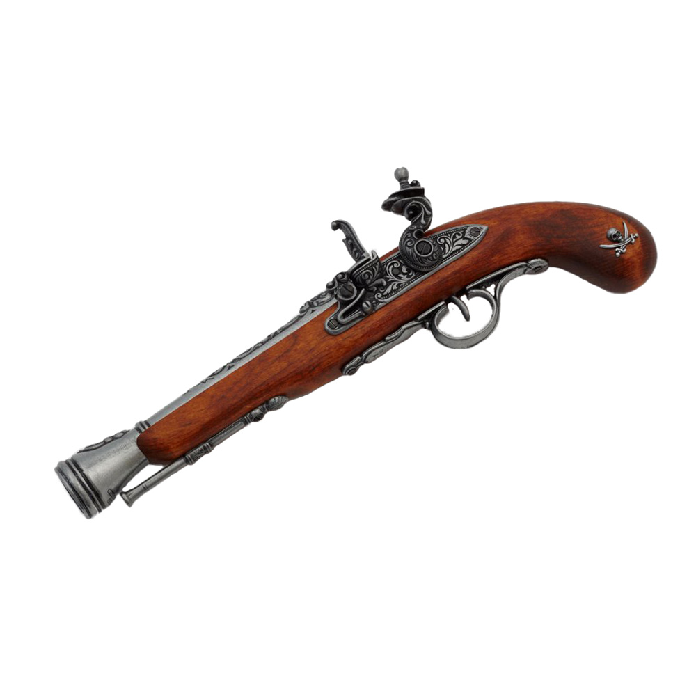 Пистолет пиратский кремневый, репродукция из дерева и металла с имитацией механизма заряжания и стре