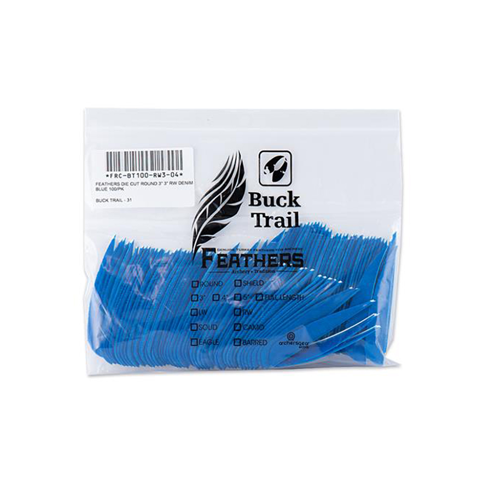 Оперение для стрел Buck Trail, форма Round, размер 3", цвет синий, 100 шт/уп