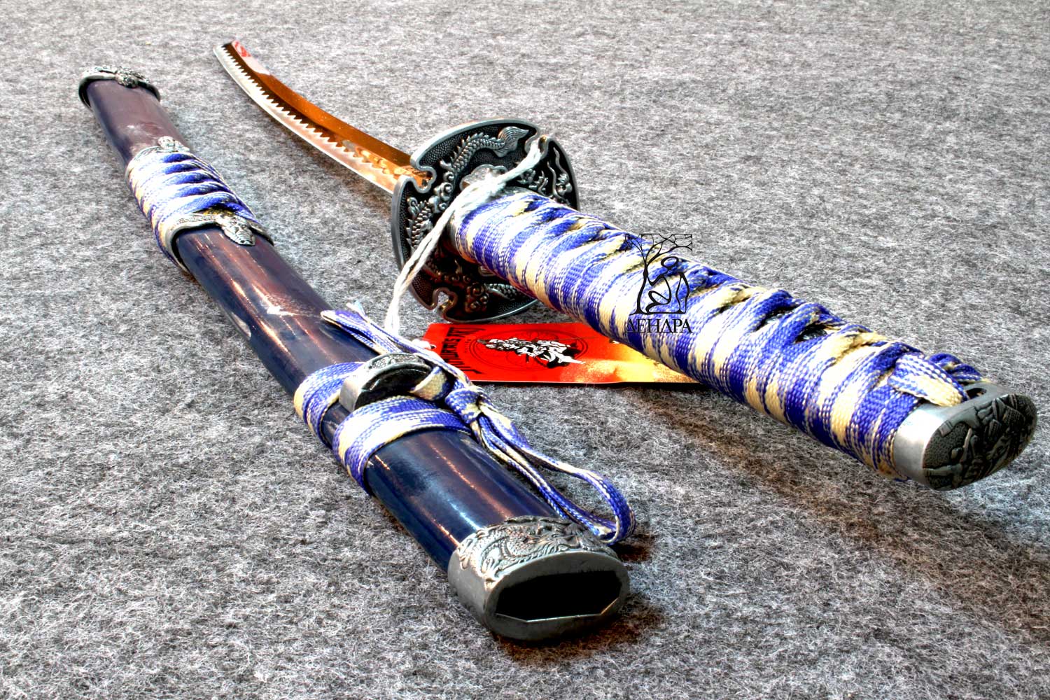 Вакидзаси, цвет серо-голубой, рукоять плетёная, ножны плетёные, латунь