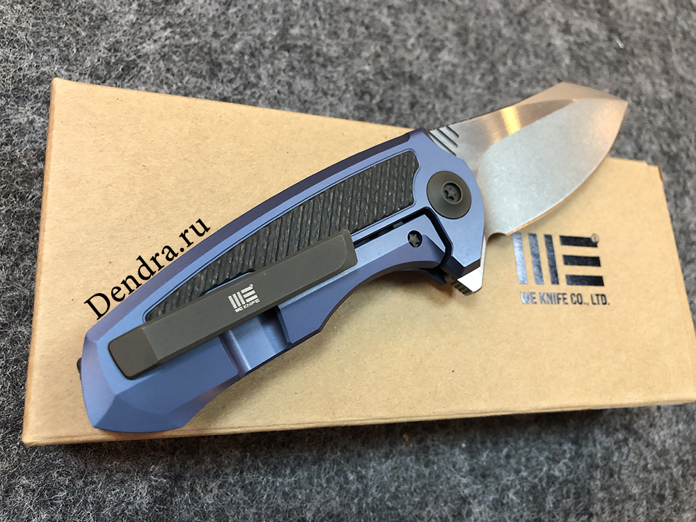 Нож Valiant, цвет синий с серым, сталь CPM-S35VN, длина клинка 75,5 мм, рукоять титан/карбон, frame-