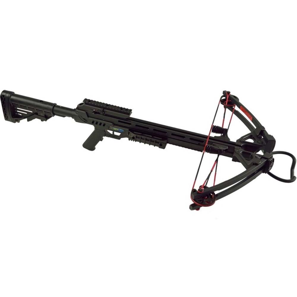 Арбалет блочный с защитой от холостого выстрела, начальная скорость 370 фут/сек, расстояние между осями 21,5", длина натяжения 14", сила 95 Lbs, цвет черный, в комплекте воск, 4 стрелы, прицел, натяжитель